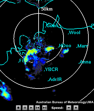 Radar reflectivity images showing westward propagating convection encounters the seabreeze