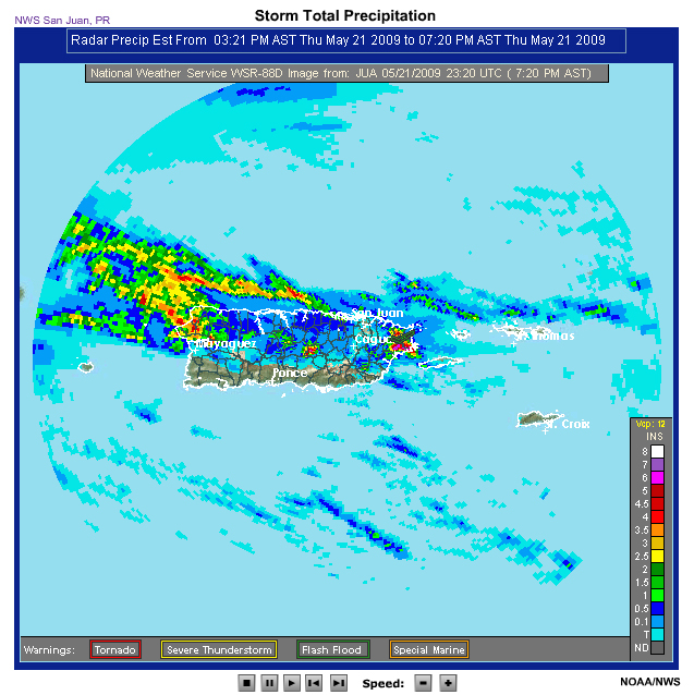 Composite reflectivity dBz, images from NWS WRS-88D radar in San Juan, Puerto Rico