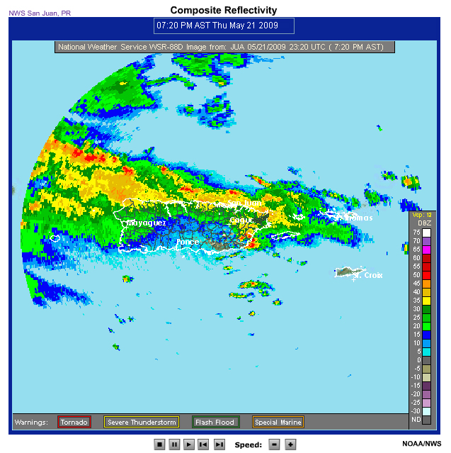 Composite reflectivity dBz, images from NWS WRS-88D radar in San Juan, Puerto Rico
